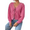 imageMakeMeChic Womens Y2K Plaid Gingham V Neck Long Sleeve Tie Front Babydoll Blouse Checkered Cute TopPink