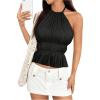 imageMakeMeChic Halter Tops for Women Going Out Tops Y2k Ruffle Cute Summer Backless TopBlack B