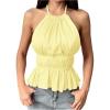 imageMakeMeChic Halter Tops for Women Going Out Tops Y2k Ruffle Cute Summer Backless TopYellow