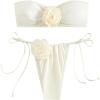 imageMakeMeChic Womens 2 Piece Bandeau Swimsuit 3D Floral Tie Side High Cut Bikini Set Bathing SuitBeige