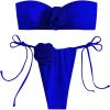 imageMakeMeChic Womens 2 Piece Bandeau Swimsuit 3D Floral Tie Side High Cut Bikini Set Bathing SuitRoyal Blue
