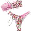 imageMakeMeChic Womens 2 Piece Bandeau Swimsuit Boho Ring Strapless High Cut Bikini Sets Bathing SuitPink