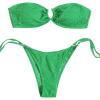 imageMakeMeChic Womens 2 Piece Bandeau Swimsuit Floral Cut Out Bikini Set Strapless Bathing SuitsUring Green