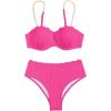 imageMakeMeChic Womens 2 Piece Bikini Set Textured Pearl Beaded Strap Scallop Trim High Waist SwimsuitHot Pink