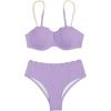 imageMakeMeChic Womens 2 Piece Bikini Set Textured Pearl Beaded Strap Scallop Trim High Waist SwimsuitMauve Purple