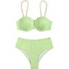 imageMakeMeChic Womens 2 Piece Bikini Set Textured Pearl Beaded Strap Scallop Trim High Waist SwimsuitMint Green