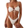 imageMakeMeChic Womens 2 Piece Bikini Set Tie Front Spaghetti Strap High Cut Swimsuits Bathing SuitBeige