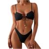 imageMakeMeChic Womens 2 Piece Bikini Set Tie Front Spaghetti Strap High Cut Swimsuits Bathing SuitBlack