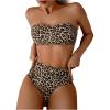 imageMakeMeChic Womens 2 Piece Bikini Sets Leopard Print Bandeau Wireless Bathing Suit High Waist Strapless SwimsuitBrown