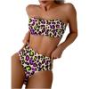 imageMakeMeChic Womens 2 Piece Bikini Sets Leopard Print Bandeau Wireless Bathing Suit High Waist Strapless SwimsuitMulticolor