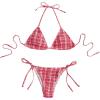 imageMakeMeChic Womens 2 Piece Bikini Sets Plaid Print Halter Triangle Tie Side Swimsuit Bathing SuitRed and White