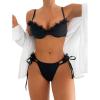 imageMakeMeChic Womens 2 Piece Bikini Sets Push Up Swimsuit Underwire Backless Tie Side High Cut Bathing SuitBlack