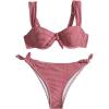 imageMakeMeChic Womens 2 Piece Plaid Bikini Sets Gingham Print Bow Knot Backless Swimsuits High Waist Bathing SuitRed