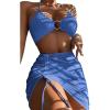 imageMakeMeChic Womens 3 Piece Bathing Suits Halter Ring Bikini Set with Cover Up SkirtsBlue a