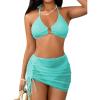 imageMakeMeChic Womens 3 Piece Bathing Suits Halter Ring Bikini Set with Cover Up SkirtsMint Green a