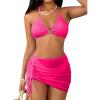 imageMakeMeChic Womens 3 Piece Bathing Suits Halter Ring Bikini Set with Cover Up SkirtsPink a
