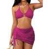 imageMakeMeChic Womens 3 Piece Bathing Suits Halter Ring Bikini Set with Cover Up SkirtsPurple a