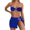 imageMakeMeChic Womens 3 Piece Bikini Set Bandeau Swimsuit High Waist Bathing Suit with Cover Up SkirtBlue
