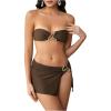 imageMakeMeChic Womens 3 Piece Bikini Set Bandeau Swimsuit High Waist Bathing Suit with Cover Up SkirtCoffee Brown
