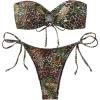 imageMakeMeChic Womens Bandeau Strapless Bikini Sets Floral Knot Cut Out Boho Bathing Suit SwimsuitsGreen Brown