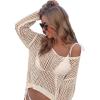 imageMakeMeChic Womens Bathing Suit Cover Ups Long Sleeve Crochet Swim Beach Cover Up TopBeige