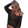 imageMakeMeChic Womens Bathing Suit Cover Ups Long Sleeve Crochet Swim Beach Cover Up TopBlack