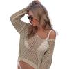 imageMakeMeChic Womens Bathing Suit Cover Ups Long Sleeve Crochet Swim Beach Cover Up TopCamel