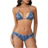 imageMakeMeChic Womens Bikini Set Denim Print Halter Tie Back Triangle Swimsuit BeachwearBlue