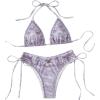 imageMakeMeChic Womens Bikini Set Denim Print Halter Tie Back Triangle Swimsuit BeachwearMulticolor