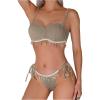 imageMakeMeChic Womens Bikini Set Textured Scallop Trim Shell Tie Back Bathing SuitsKhaki