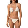 imageMakeMeChic Womens Bikini Sets Crochet 3D Floral Halter Tie Back Boho Bathing SuitApricot