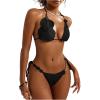 imageMakeMeChic Womens Bikini Sets Crochet 3D Floral Halter Tie Back Boho Bathing SuitBlack a