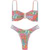 imageMakeMeChic Womens Bikini Sets Floral Print Cut Out Spaghetti Strap Swimsuit Bathing SuitOrange and Blue