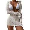 imageMakeMeChic Womens Crochet Cover Up Dress Long Sleeve Knitted Sheer Swimwear Beach Cover Up DressPlus White