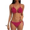 imageMakeMeChic Womens Crochet Cover Up Sets 3D Flower Halter Backless Bikini Top and Thong Beach Bathing SuitHot Pink