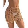 imageMakeMeChic Womens Crochet Mini Skirt Hollow Out Beach Cover Up Fringe Short SkirtKhaki