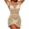 imageMakeMeChic Womens Crochet Sheer Cover Up Halter Hollow Out Criss Cross Bathing Suit Swim DressApricot