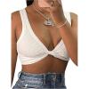 imageMakeMeChic Womens Crop Tank Top Ribbed Twist Front Sexy Cute Going Out TopsWhite