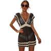 imageMakeMeChic Womens Deep V Neck Hollow Out See Through Knit Swimsuit Cover Up Beach DressMulti Black