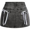imageMakeMeChic Womens Denim Skirt High Waist Bow Pocket Bodycon Y2K Mini Jean SkirtsDark Grey