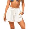 imageMakeMeChic Womens Drawstring Waist Bikini Cover Up Solid See Through Split Hem Beach Cover Up ShortsBwhite