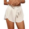 imageMakeMeChic Womens Drawstring Waist Bikini Cover Up Solid See Through Split Hem Beach Cover Up ShortsWhite