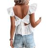 imageMakeMeChic Womens Eyelet Tops Tie Back Cap Sleeve Square Neck Ruffle Peplum Blouse Summer Crop TopWhite