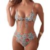 imageMakeMeChic Womens Floral 2 Piece Swimsuit Deep V Neck High Cut Bikini Sets Bathing SuitFloral Printed