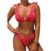 imageMakeMeChic Womens Floral 2 Piece Swimsuit Deep V Neck High Cut Bikini Sets Bathing SuitMulticolor a