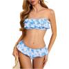 imageMakeMeChic Womens Floral Bikini Bandeau Swimsuit Ruffle Tiered Strapless Bathing SuitBlue and White