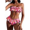 imageMakeMeChic Womens Floral Bikini Bandeau Swimsuit Ruffle Tiered Strapless Bathing SuitHot Pink