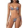 imageMakeMeChic Womens Floral Bikini Set Triangle Smocked Tie Side Boho Swimsuit BeachwearMulticolor