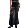 imageMakeMeChic Womens Floral Lace Sheer Maxi Skirt Bodycon Party Long SkirtsBlack B