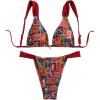 imageMakeMeChic Womens Floral Print 2 Piece Bikini Sets Tie Back Triangle Thong Bathing Suit SwimsuitDark Red a